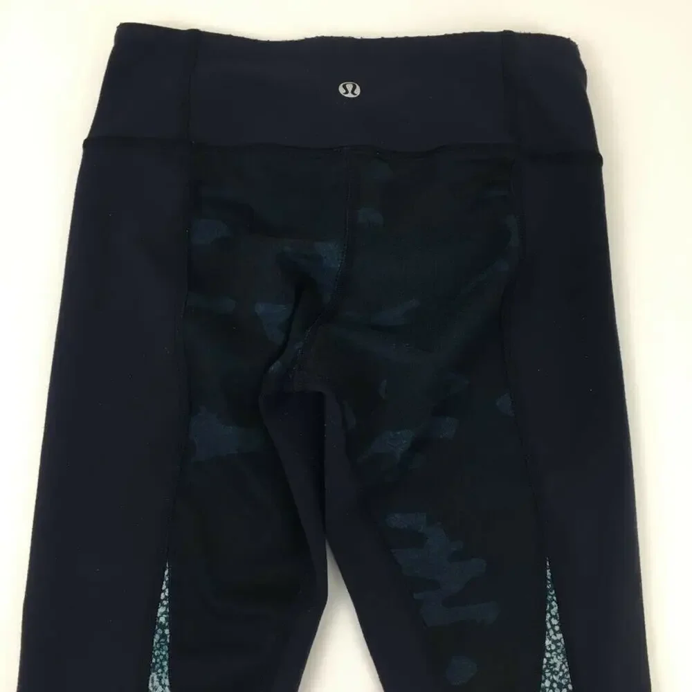 Lululemon Wunder Under Crop *Full-On Luon Blue Camo Camouflage Low Rise Size 2